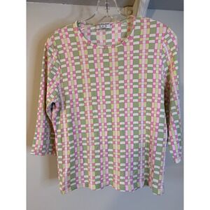 VTG AVERARDO BESSI Pink & Green Geometric Viscose Top 14 L Y2K Italy